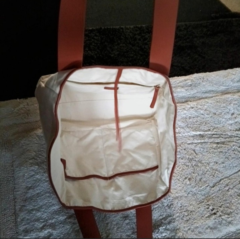 Cuyana Cream Colored Canvas Tote Bag with Caramel Color Leather Straps - Picture 5 of 6